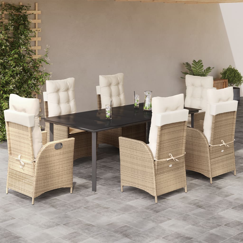 Vetonek Set comedor de jardín 7 pzas con cojines ratán sintético beige