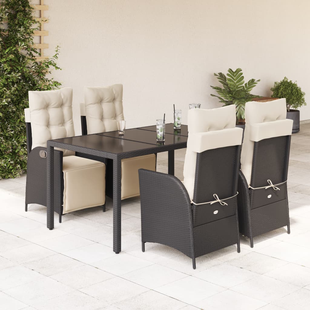 Vetonek Set de muebles jardín 5 pzas con cojines ratán sintético negro