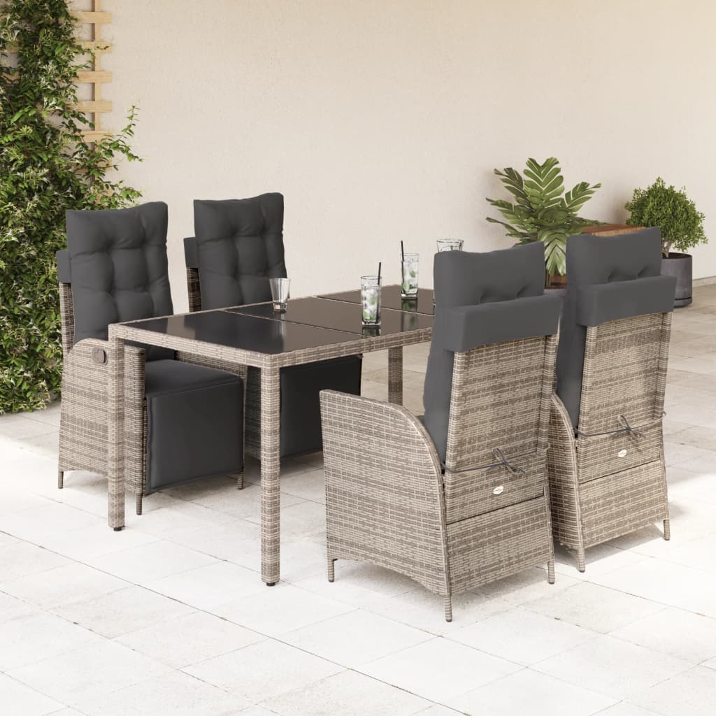 Vetonek Set comedor de jardín 5 piezas con cojines ratán sintético gris