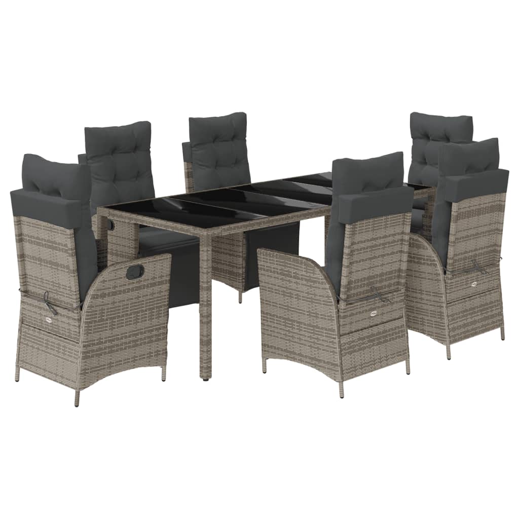 Set comedor jardín 7 pzas y cojines ratán sintético gris - Vetonek