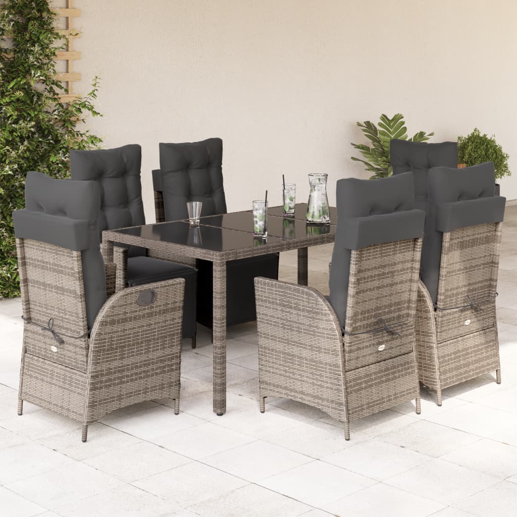 Vetonek Set comedor jardín 7 pzas y cojines ratán sintético gris