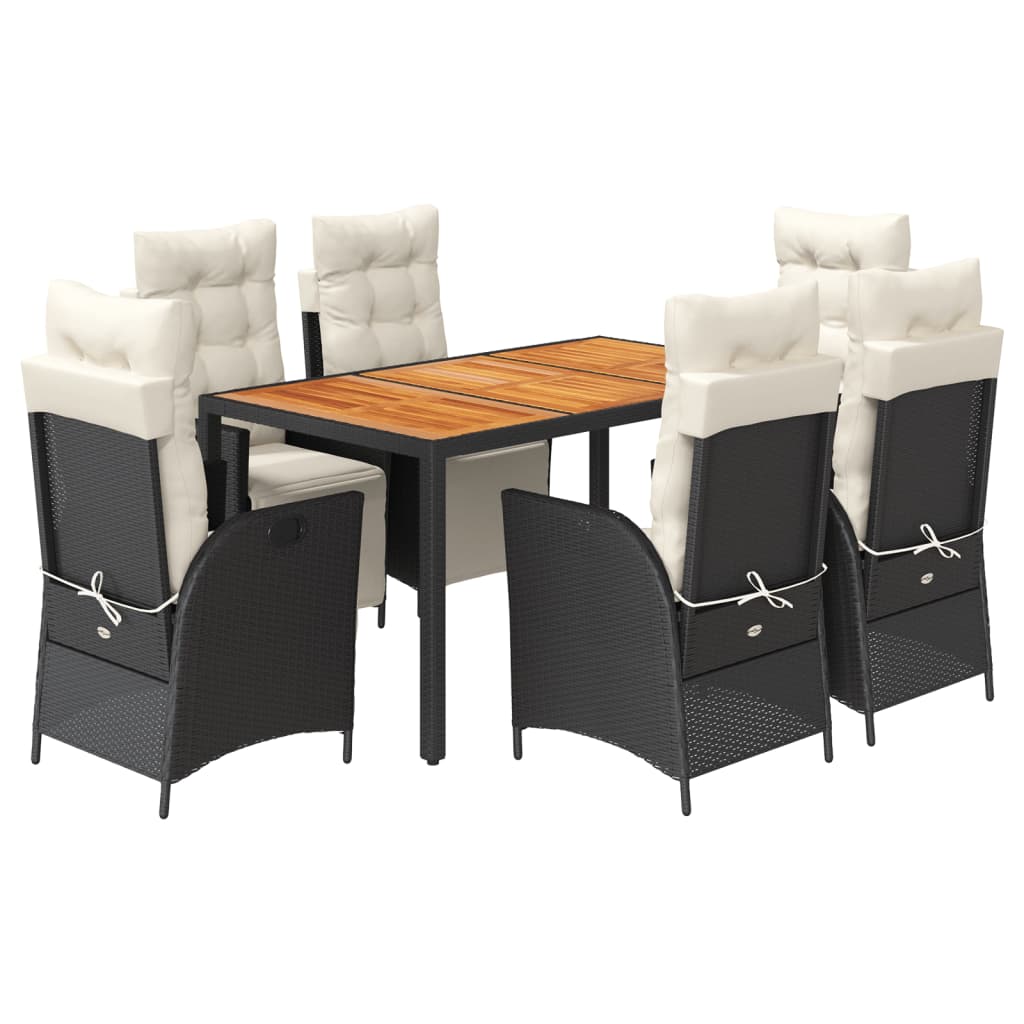 Set de comedor de jardín 7 pzas y cojines ratán sintético negro V0689 Vetonek