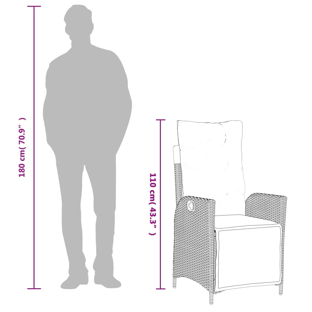 Set de comedor de jardín 7 pzas y cojines ratán sintético negro V0689 Vetonek