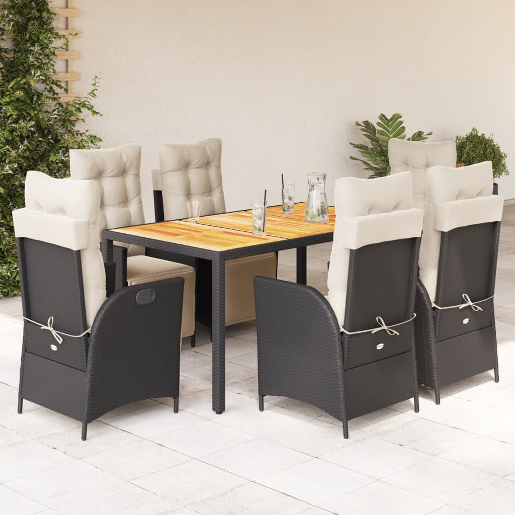 Set de comedor de jardín 7 pzas y cojines ratán sintético negro V0689 Vetonek
