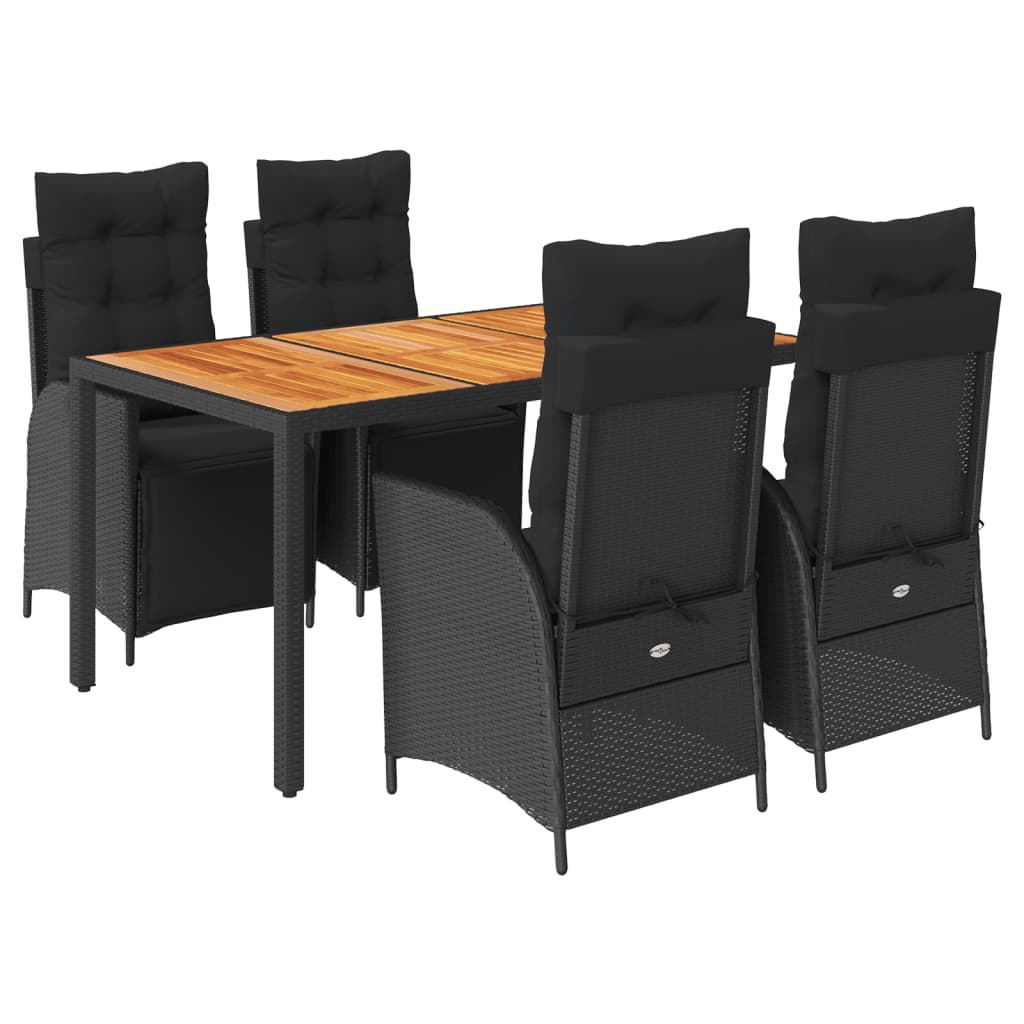 Set de muebles jardín 5 pzas con cojines ratán sintético negro