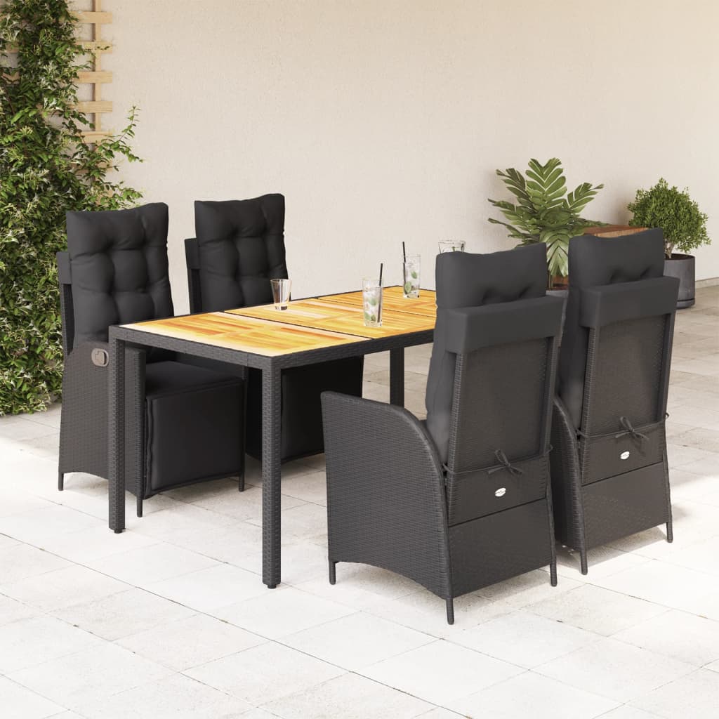 Set de muebles jardín 5 pzas con cojines ratán sintético negro