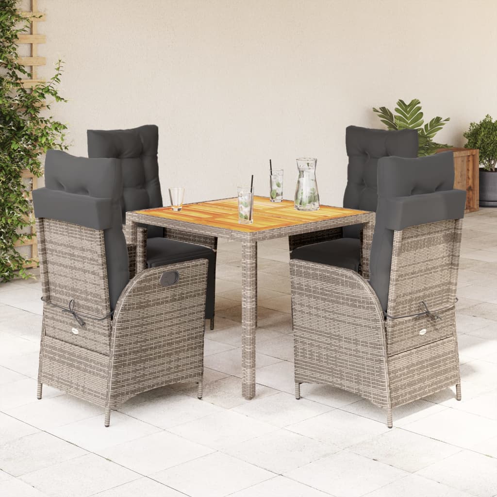 Vetonek Set comedor de jardín 5 piezas con cojines ratán sintético gris