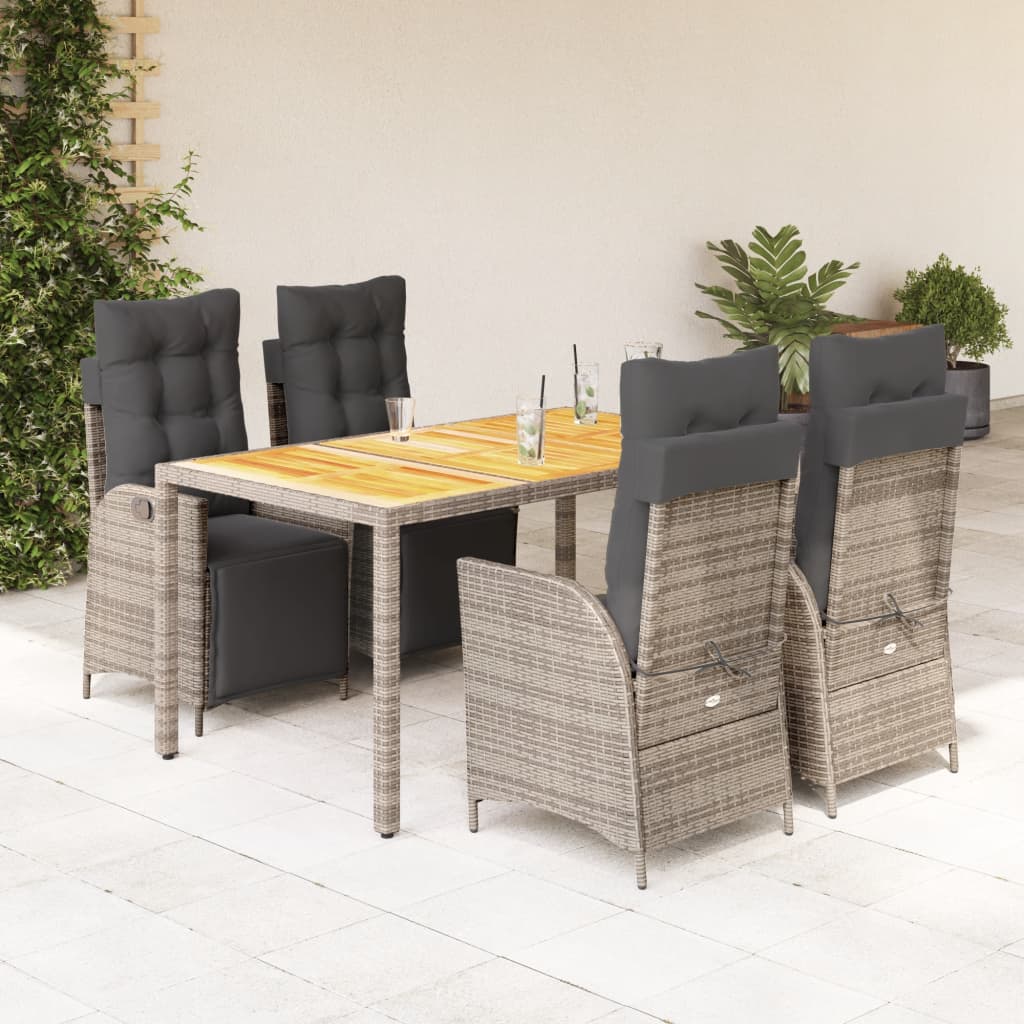 Vetonek Set comedor de jardín 5 piezas con cojines ratán sintético gris