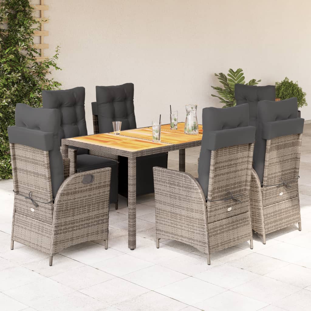 Vetonek Set comedor jardín 7 pzas y cojines ratán sintético gris