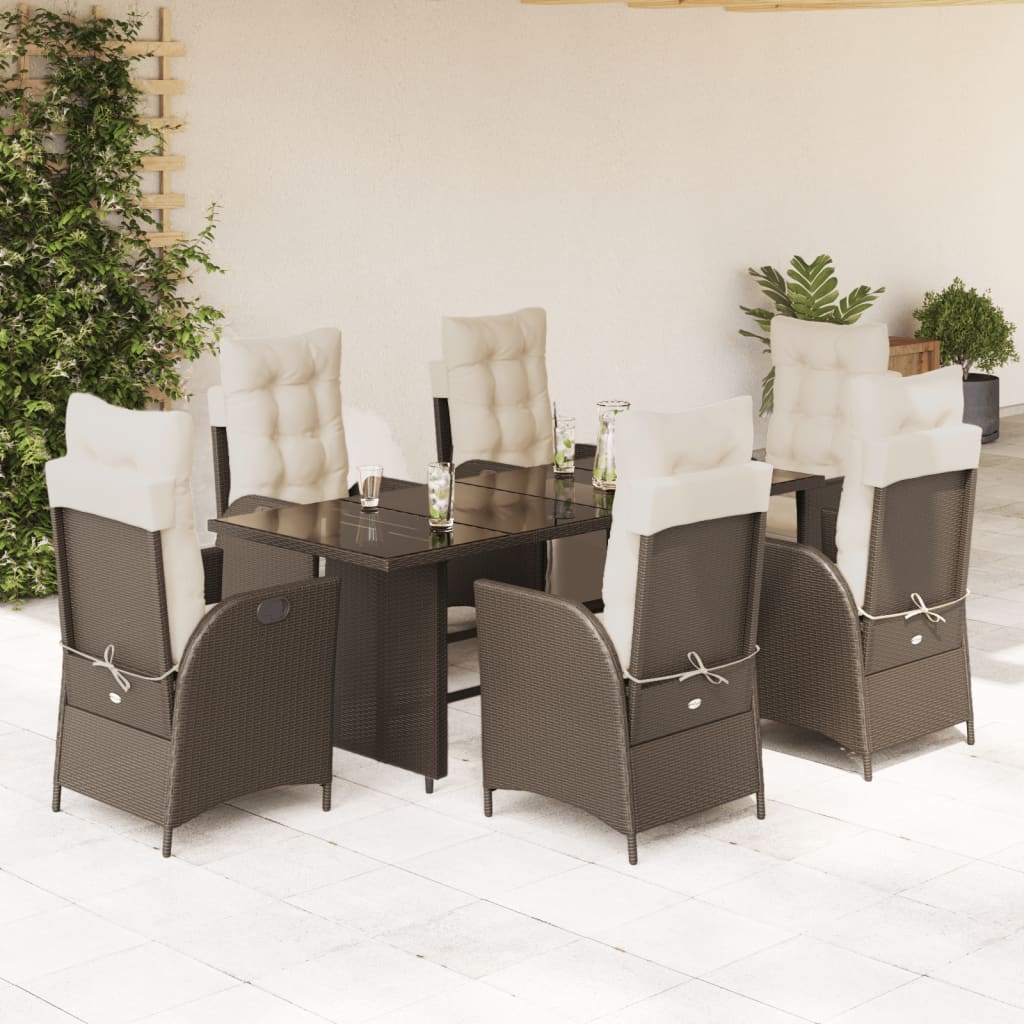 Vetonek Set comedor de jardín 7 pzas con cojines ratán sintético marrón