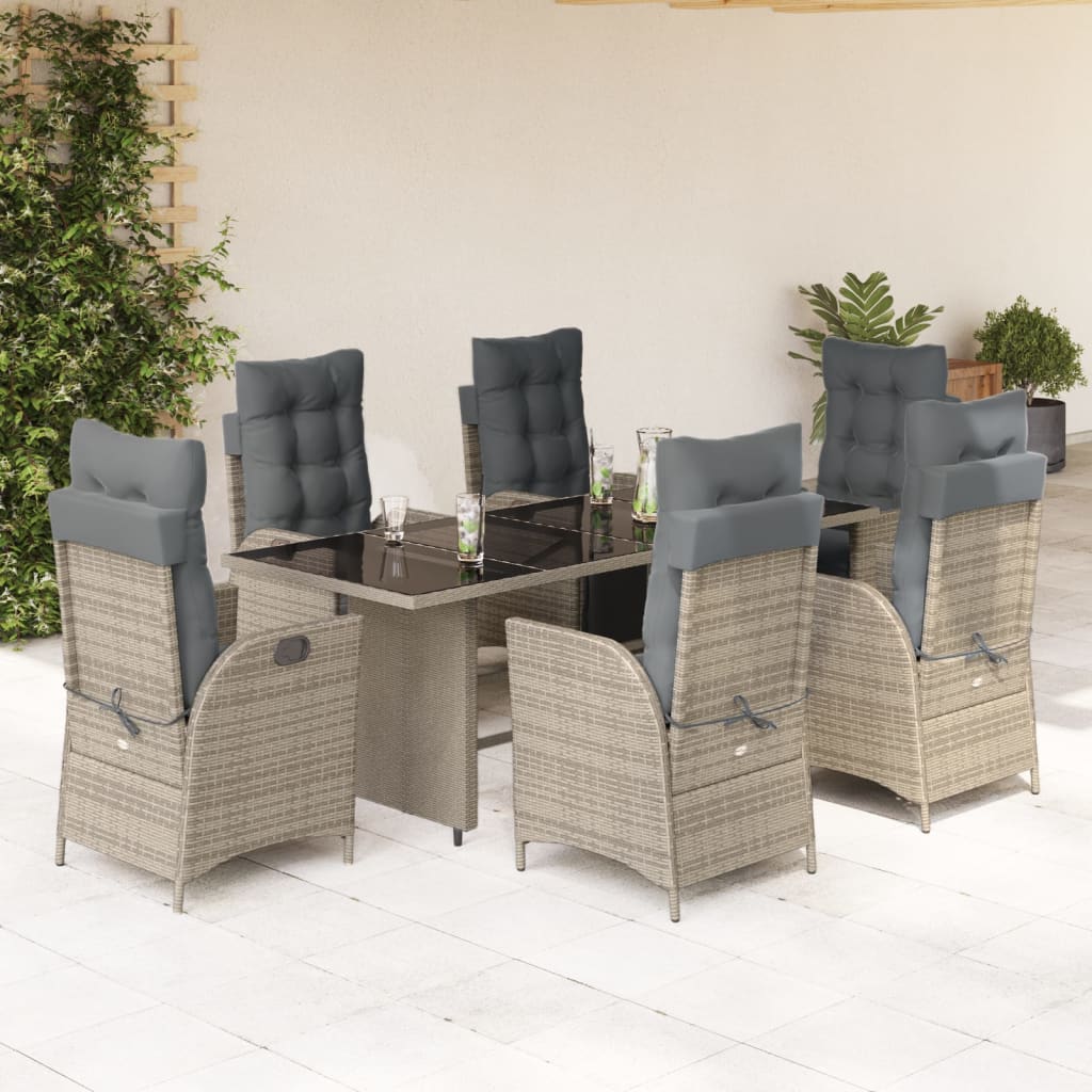 Vetonek Set comedor jardín 7 pzas y cojines ratán sintético gris