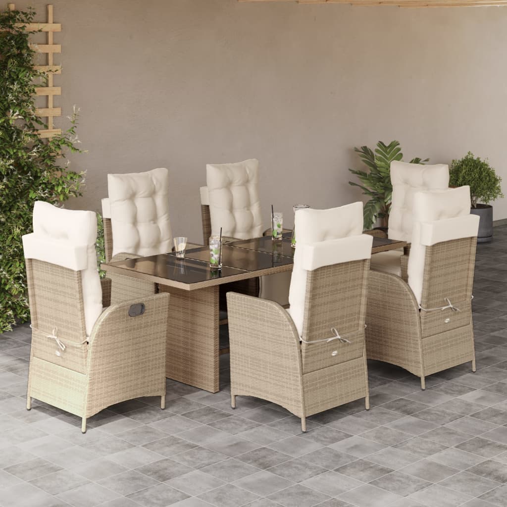 Vetonek Set comedor de jardín 7 pzas con cojines ratán sintético beige