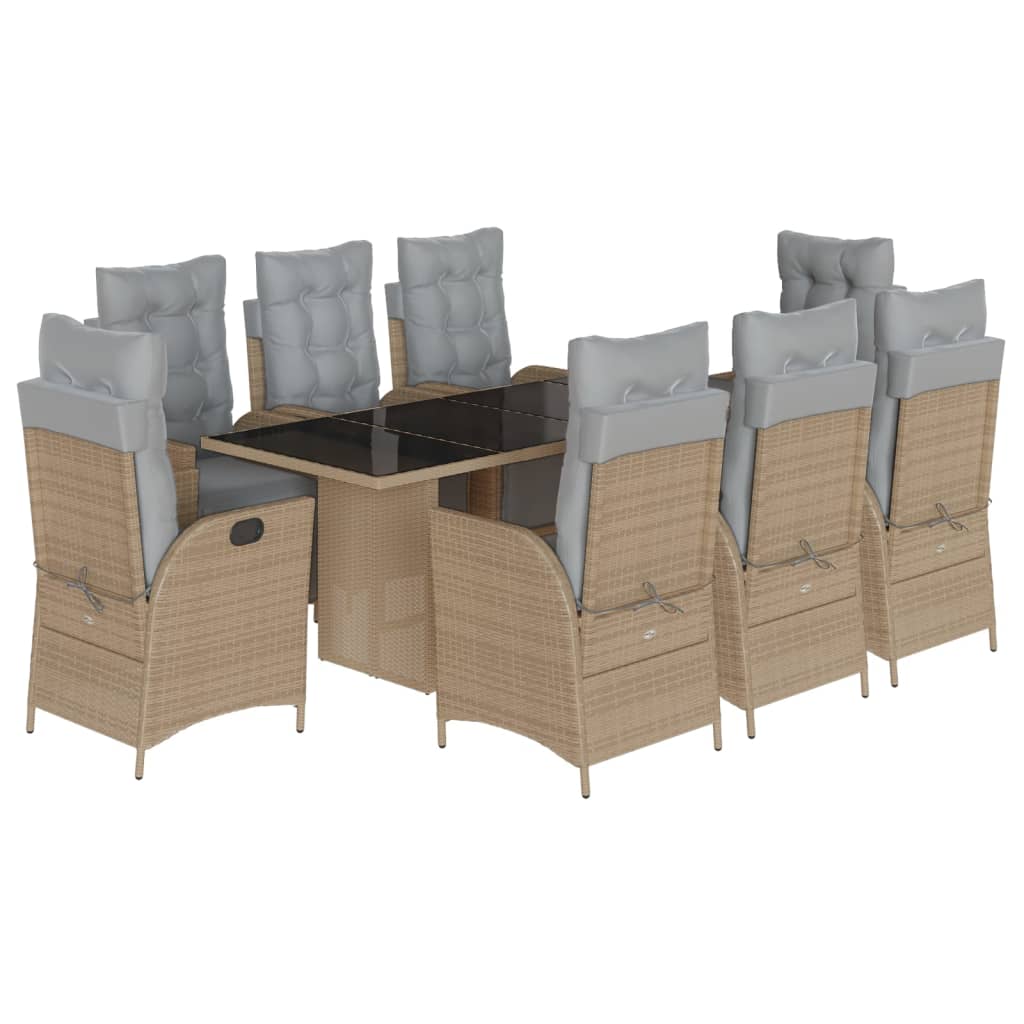 Set comedor de jardín 9 pzas con cojines ratán sintético beige V0948 Vetonek