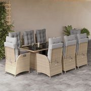 Set comedor de jardín 9 pzas con cojines ratán sintético beige V0948 Vetonek