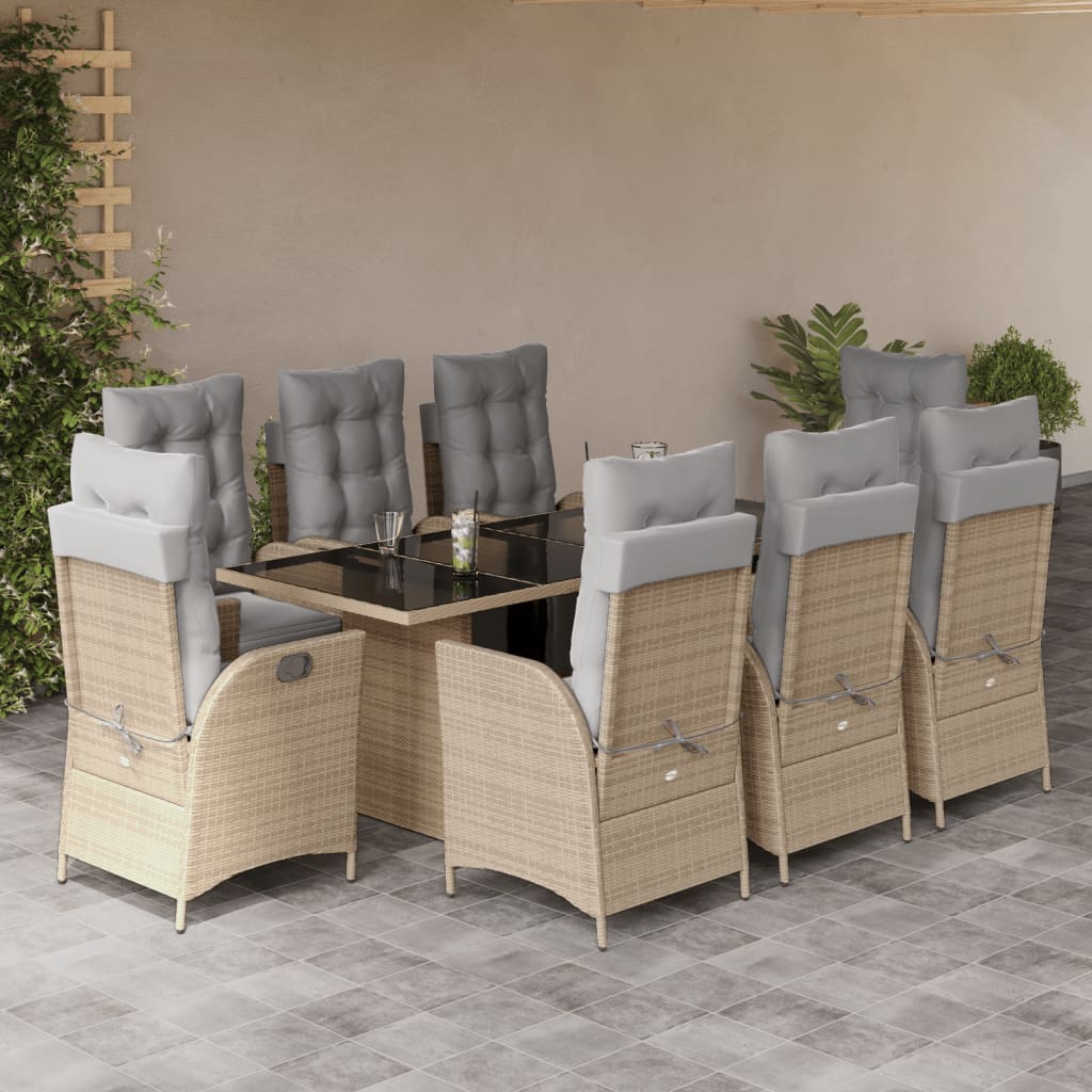 Set comedor de jardín 9 pzas con cojines ratán sintético beige V0948 Vetonek