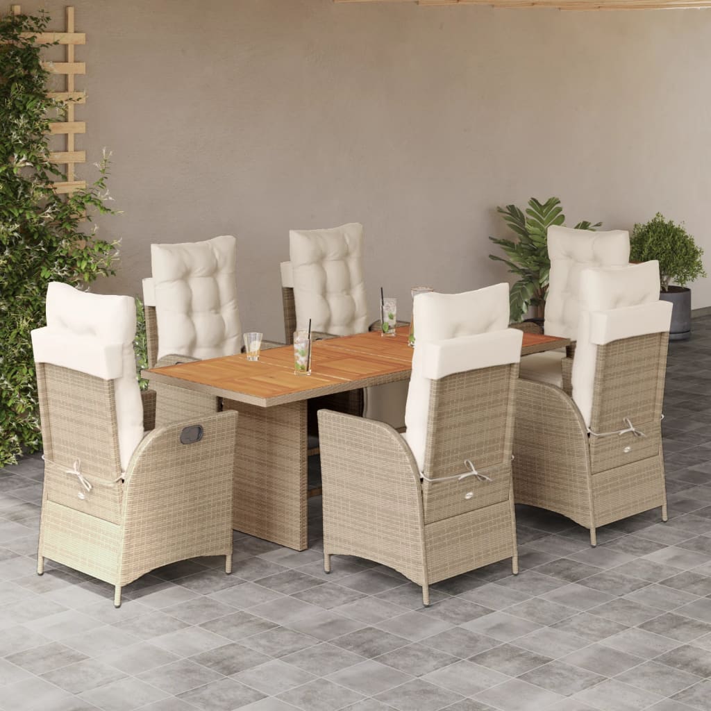 Vetonek Set comedor de jardín 7 pzas con cojines ratán sintético beige