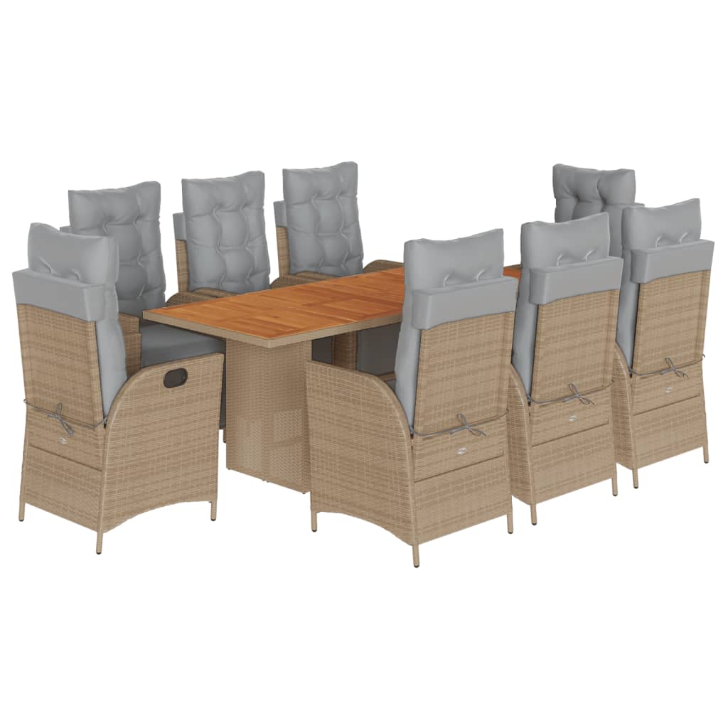 Set comedor de jardín 9 pzas con cojines ratán sintético beige V1082 Vetonek