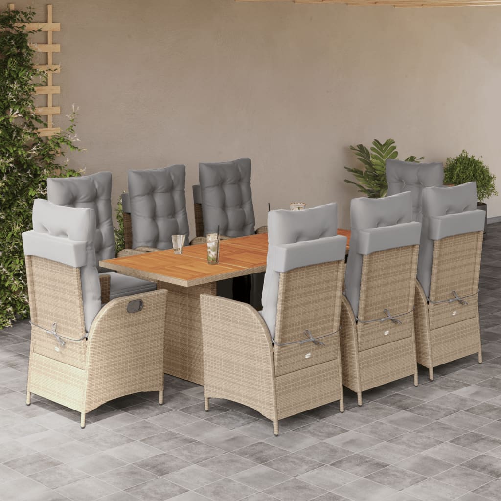 Set comedor de jardín 9 pzas con cojines ratán sintético beige V1082 Vetonek