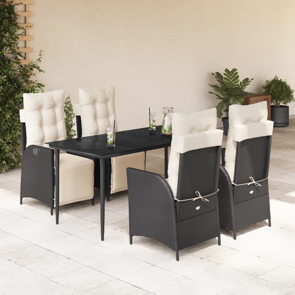 Vetonek Set de muebles jardín 5 pzas con cojines ratán sintético negro