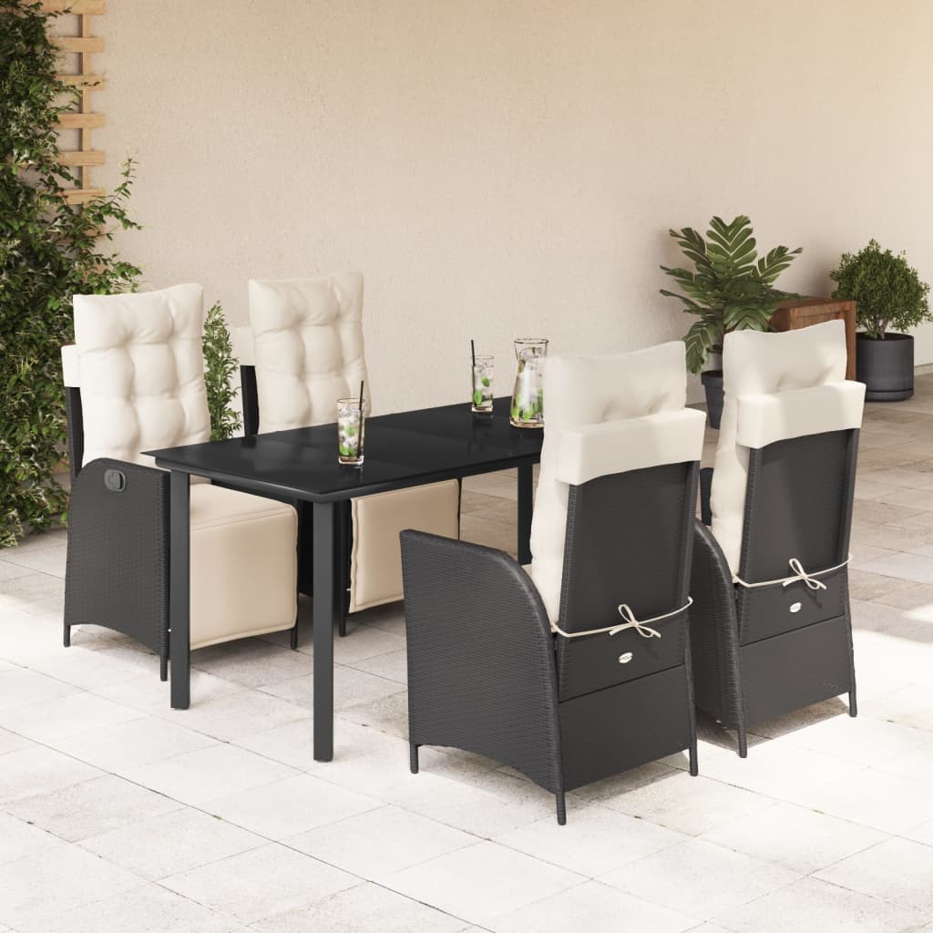 Vetonek Set de muebles jardín 5 pzas con cojines ratán sintético negro