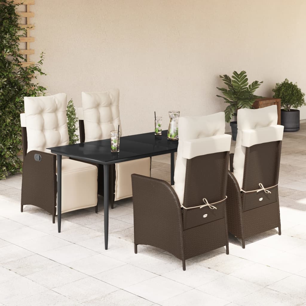 Vetonek Set comedor de jardín 5 piezas y cojines ratán sintético marrón