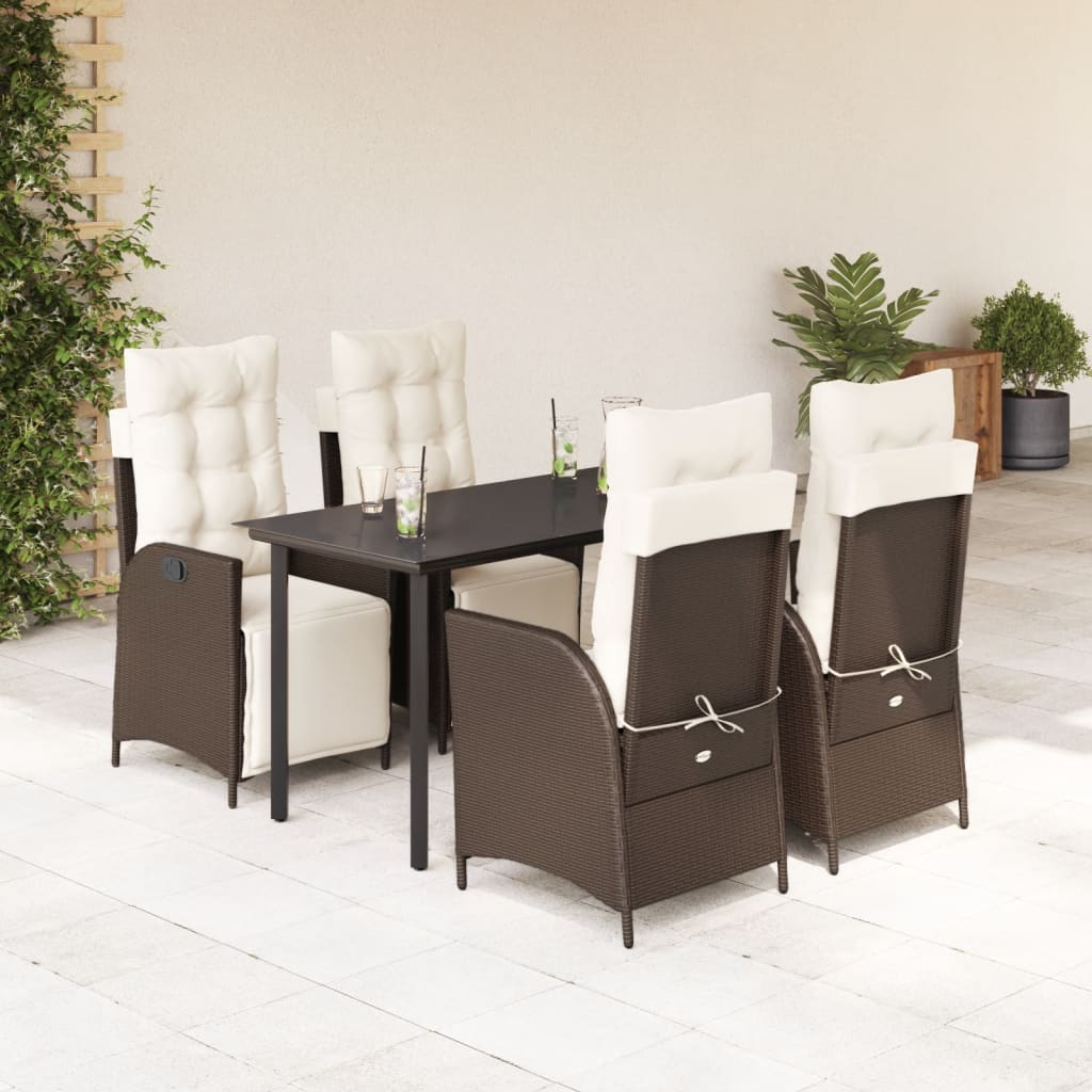 Vetonek Set comedor de jardín 5 piezas y cojines ratán sintético marrón