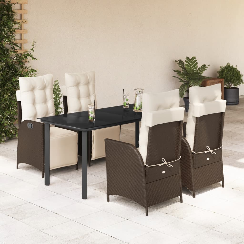 Vetonek Set comedor de jardín 5 piezas y cojines ratán sintético marrón