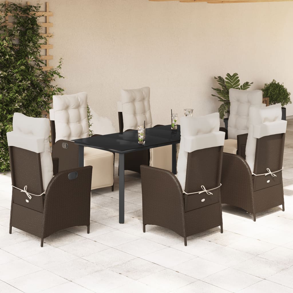 Vetonek Set comedor de jardín 7 pzas con cojines ratán sintético marrón