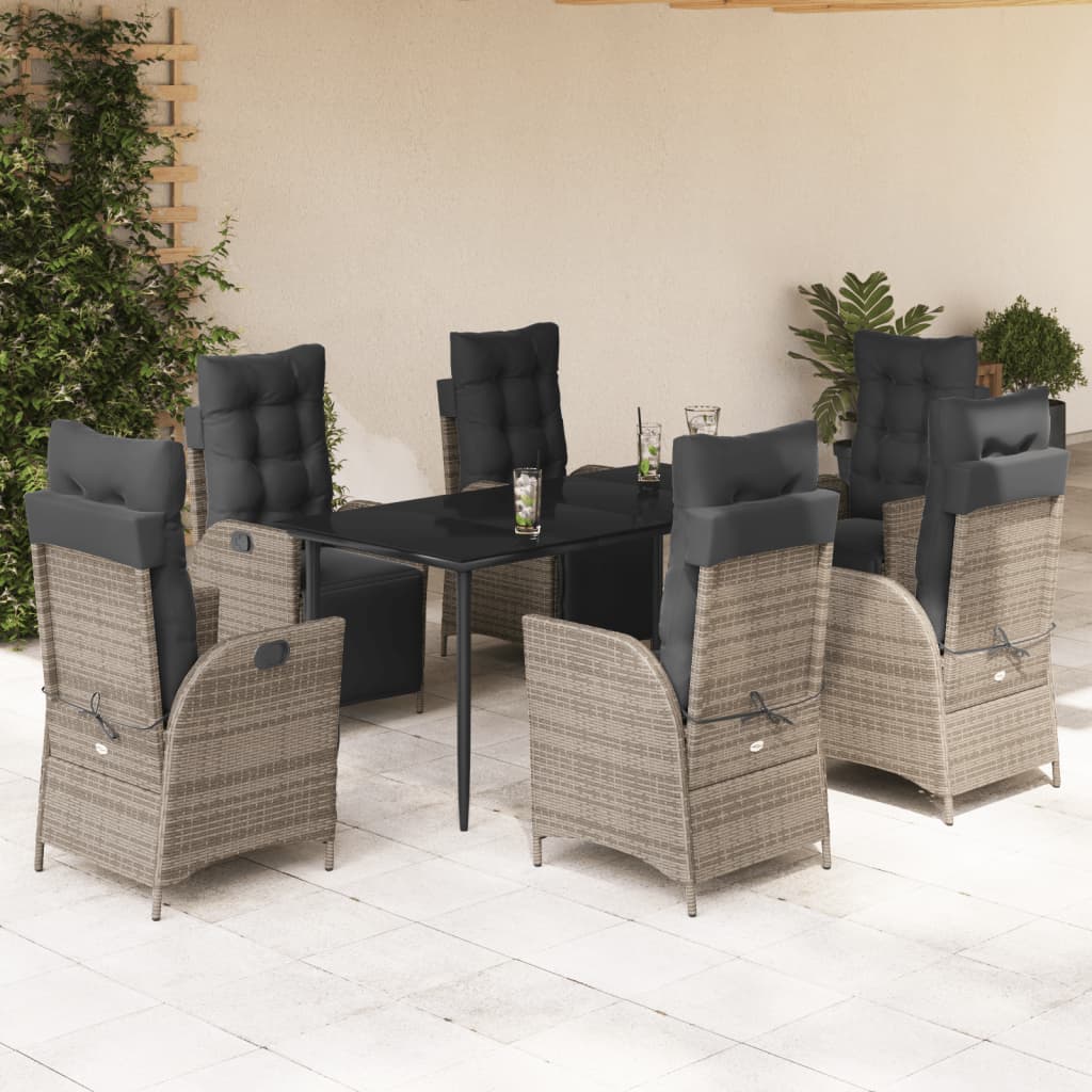 Vetonek Set comedor jardín 7 pzas y cojines ratán sintético gris