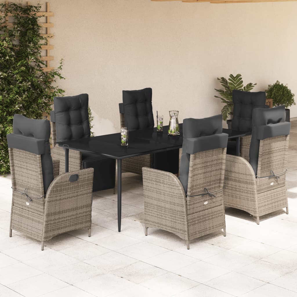 Vetonek Set comedor jardín 7 pzas y cojines ratán sintético gris