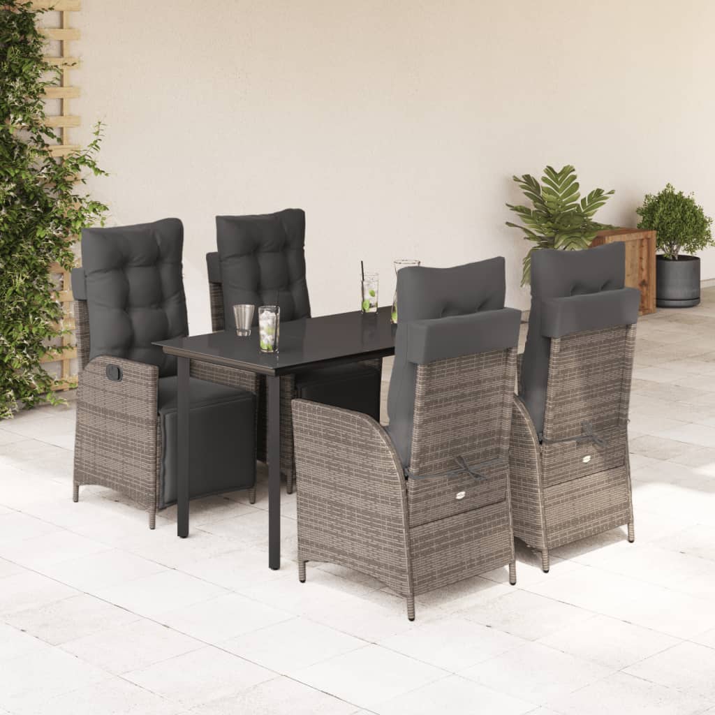 Vetonek Set comedor de jardín 5 piezas con cojines ratán sintético gris