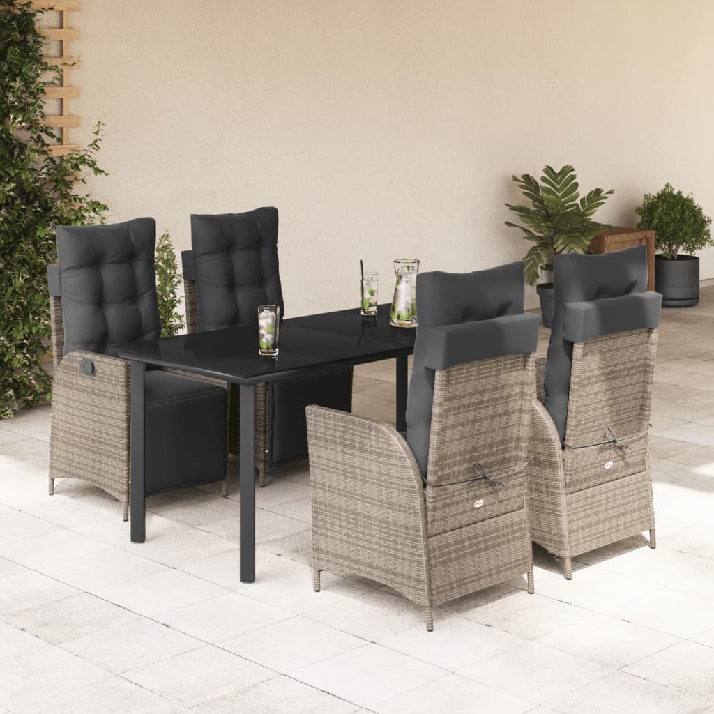 Vetonek Set comedor de jardín 5 piezas con cojines ratán sintético gris