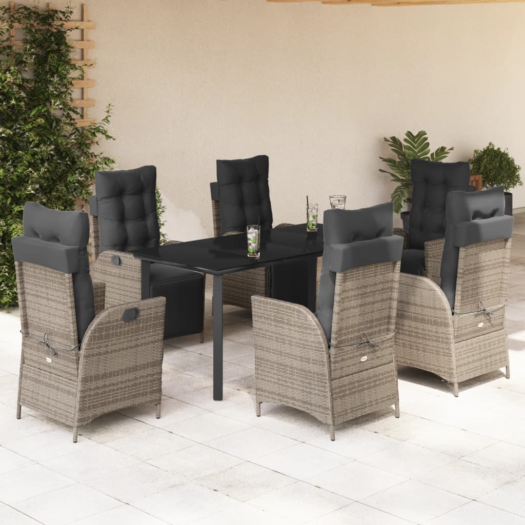 Vetonek Set comedor jardín 7 pzas y cojines ratán sintético gris