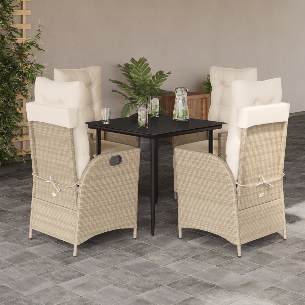 Vetonek Set comedor de jardín 5 pzas con cojines ratán sintético beige