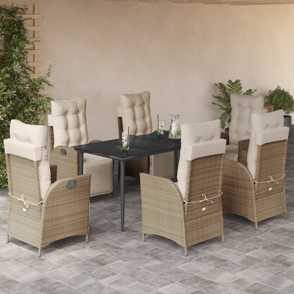 Vetonek Set comedor de jardín 7 pzas con cojines ratán sintético beige