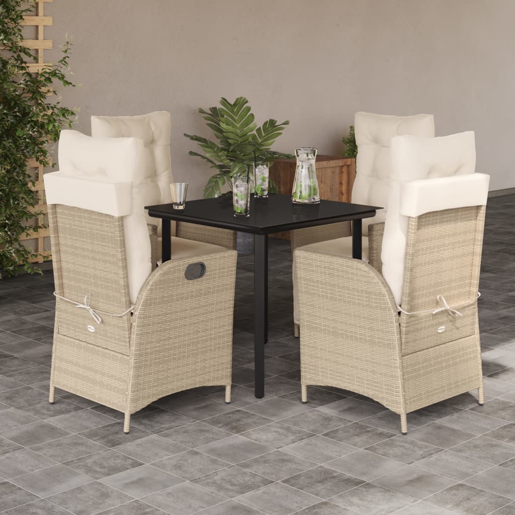 Vetonek Set comedor de jardín 5 pzas con cojines ratán sintético beige