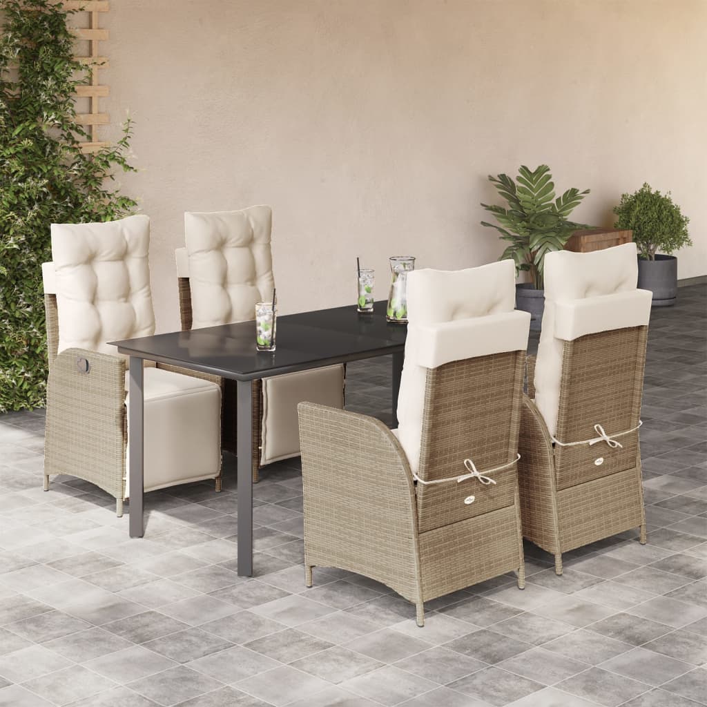 Vetonek Set comedor de jardín 5 pzas con cojines ratán sintético beige