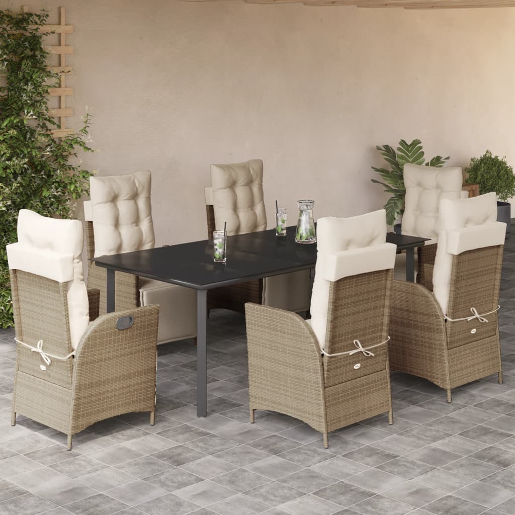 Vetonek Set comedor de jardín 7 pzas con cojines ratán sintético beige