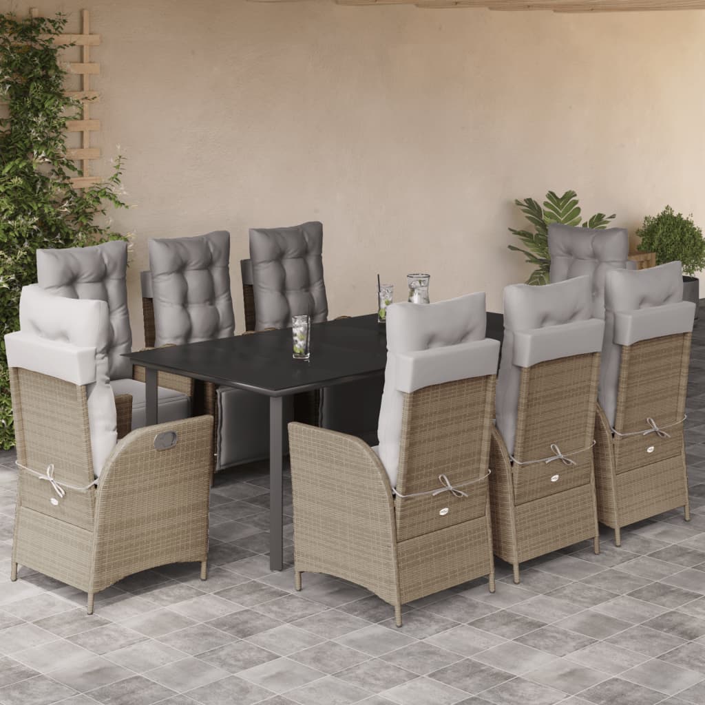 Set comedor de jardín 9 pzas con cojines ratán sintético beige V1945 Vetonek