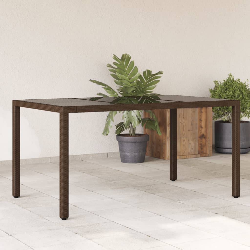 Vetonek Mesa de jardín superficie de vidrio ratán PE marrón 150x90x75cm