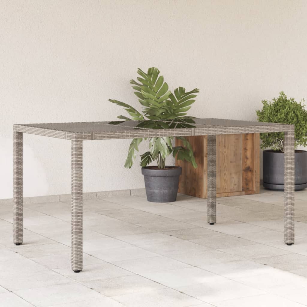 Vetonek Mesa de jardín superficie de vidrio ratán PE gris 150x90x75 cm