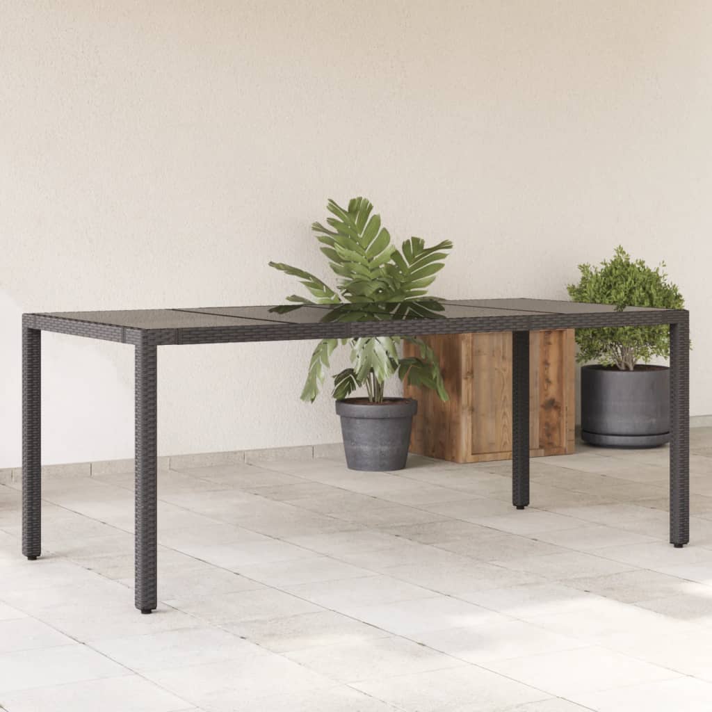 Vetonek Mesa de jardín superficie de vidrio ratán PE negro 190x90x75 cm