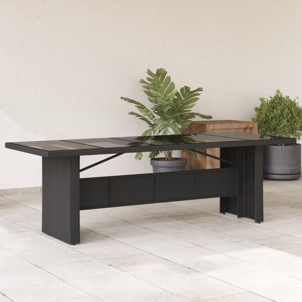 Vetonek Mesa de jardín superficie de vidrio ratán PE negro 240x90x75 cm