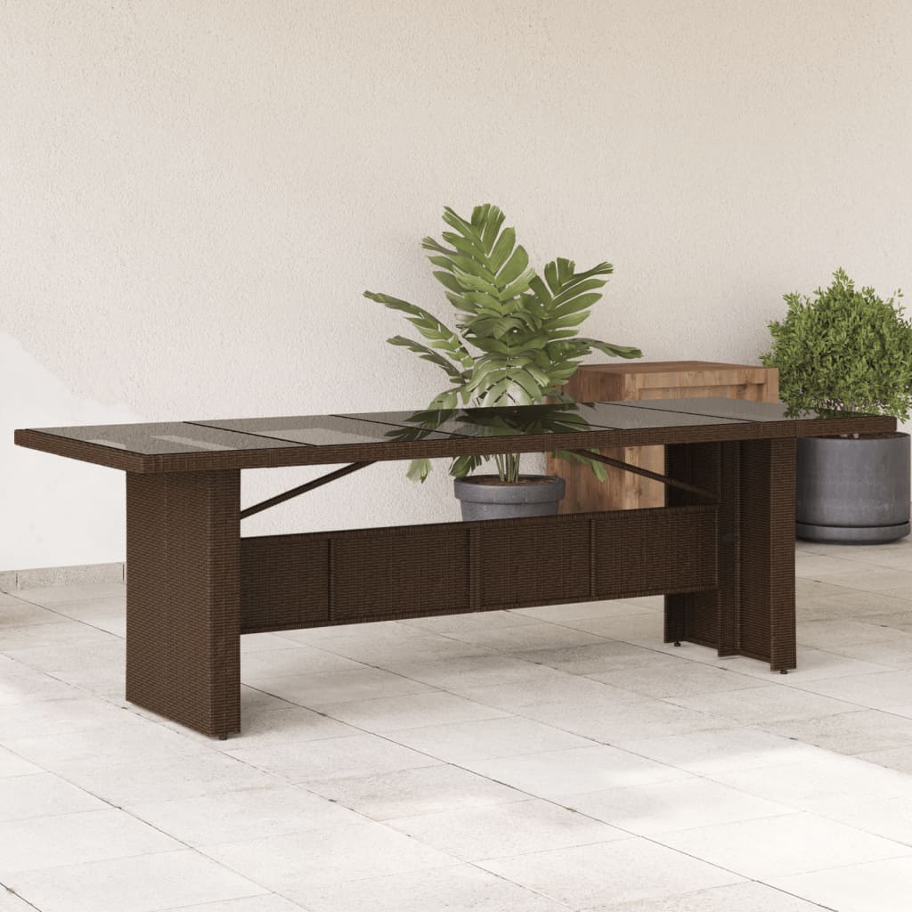 Vetonek Mesa de jardín superficie de vidrio ratán PE marrón 240x90x75cm