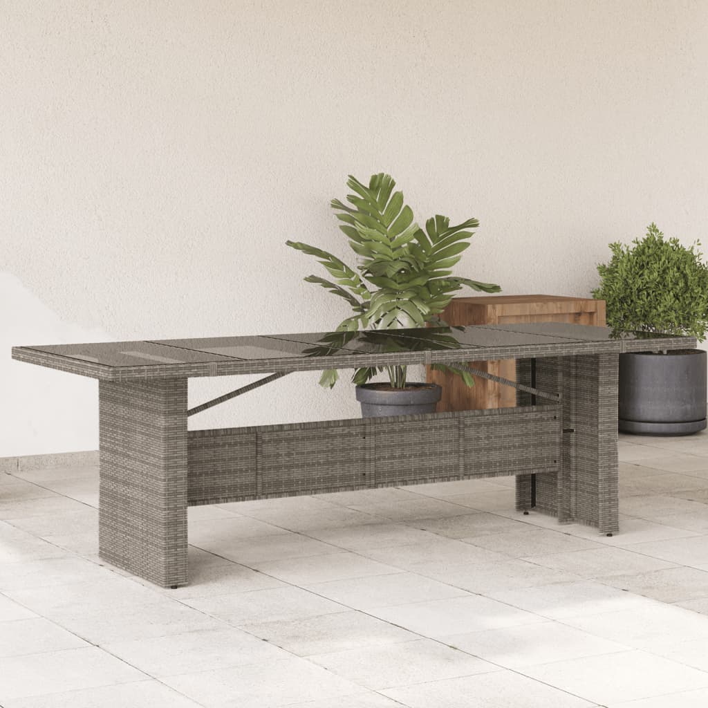 Vetonek Mesa de jardín superficie de vidrio ratán PE gris 240x90x75 cm