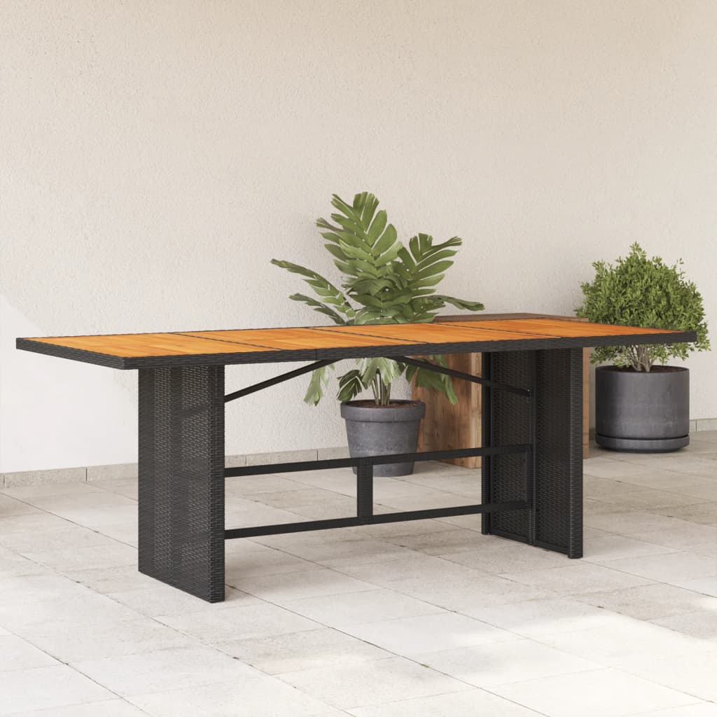 Vetonek Mesa de jardín superficie madera acacia ratán negro 190x80x75cm