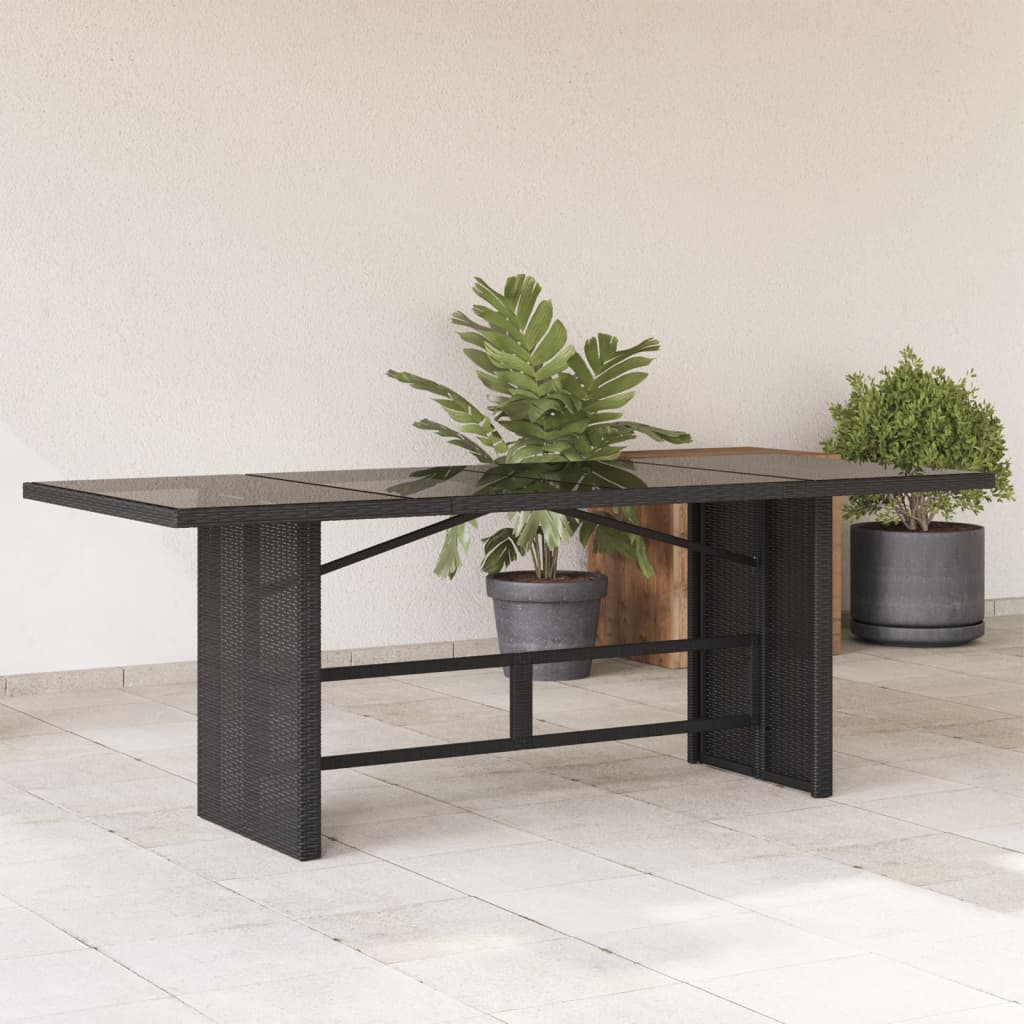 Vetonek Mesa de jardín superficie de vidrio ratán PE negro 190x80x75 cm