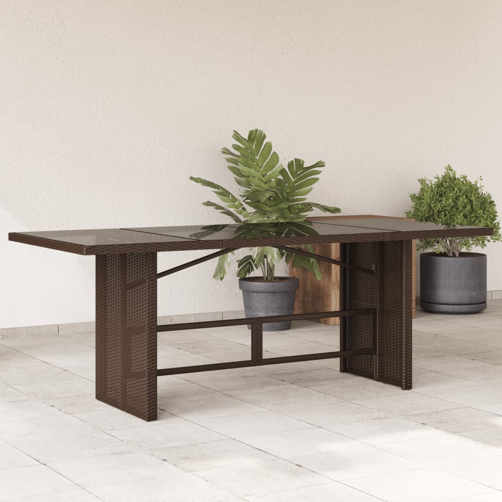 Vetonek Mesa de jardín superficie vidrio ratán PE marrón 190x80x75 cm