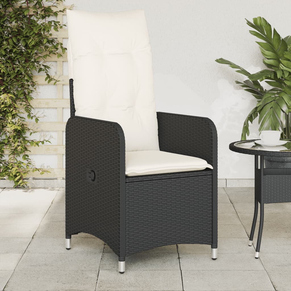 Vetonek Sillón reclinable de jardín con cojines ratán sintético negro