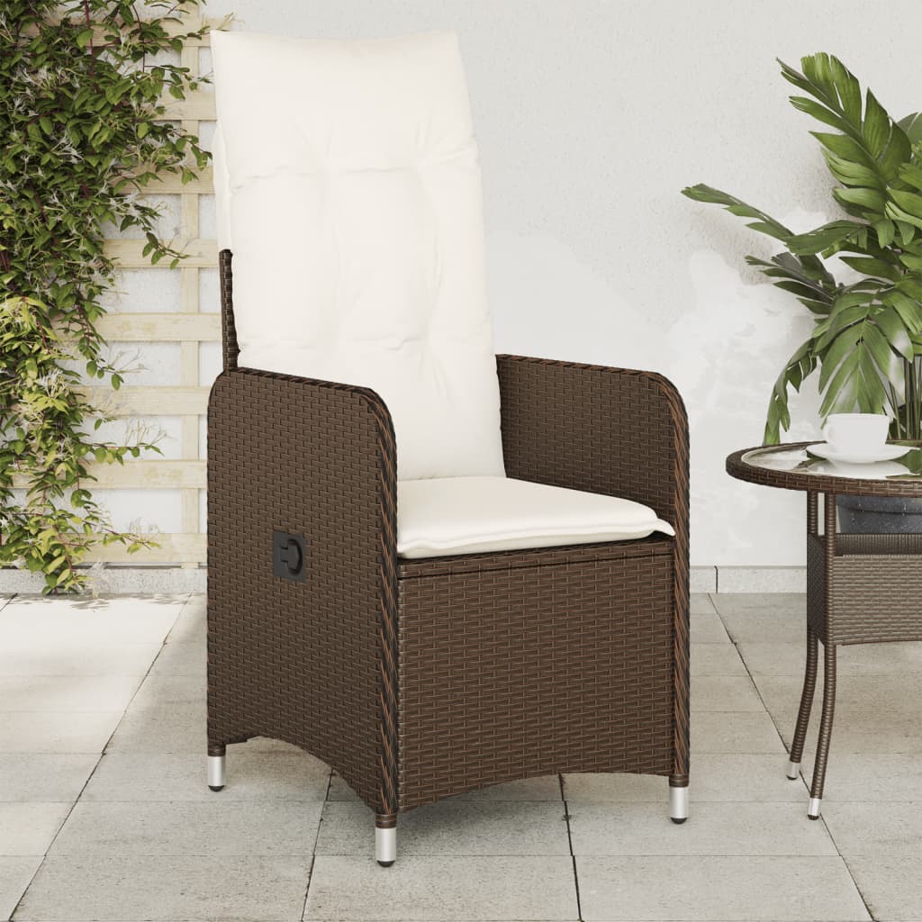 Vetonek Sillón reclinable de jardín con cojines ratán sintético marrón